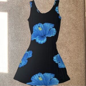 American Vintage Black Mini Dress with Blue Floral Print